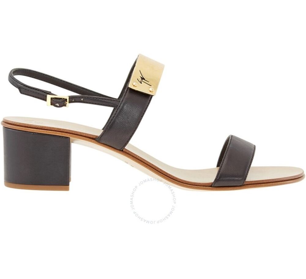 GIUSEPPE ZANOTTI black leather silver hardware strappy chunky block heel sandals
